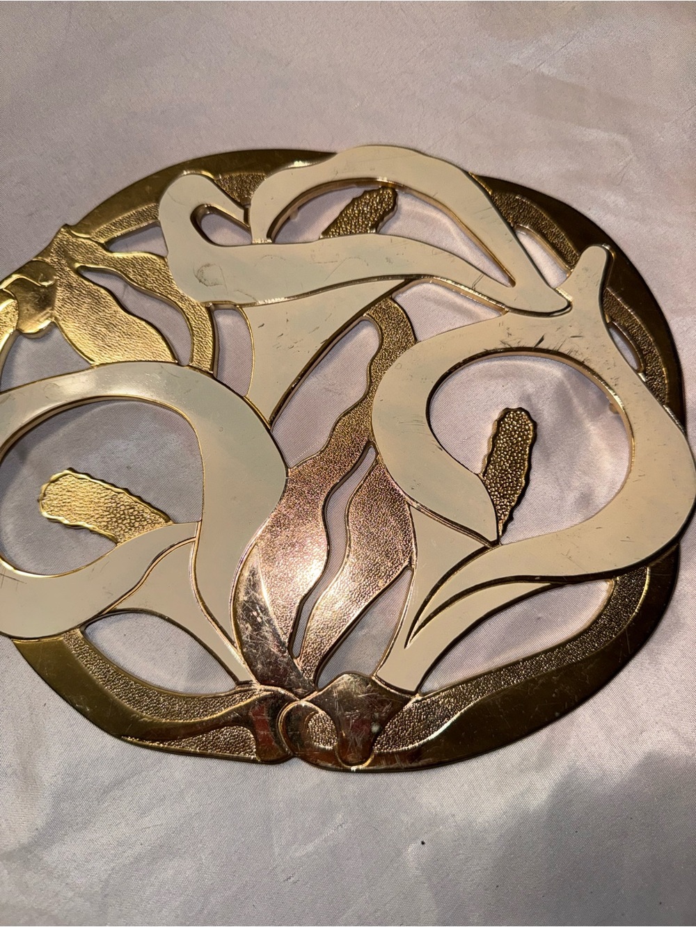 Gold and Cream Trivet- Floral Motif